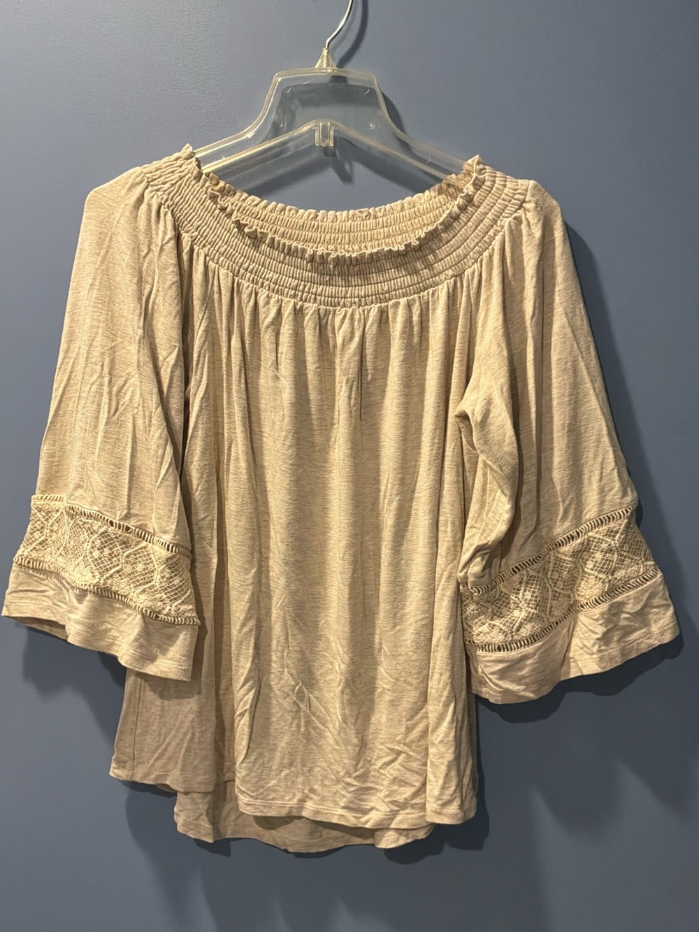 Daniel Rainn Cream/Beige Off-Shoulder Peasant Blouse